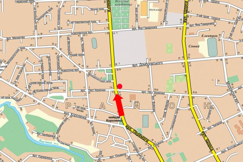 Билборд/Щит, Житомир, Перемоги вул., 54 / Українки вул., з центру