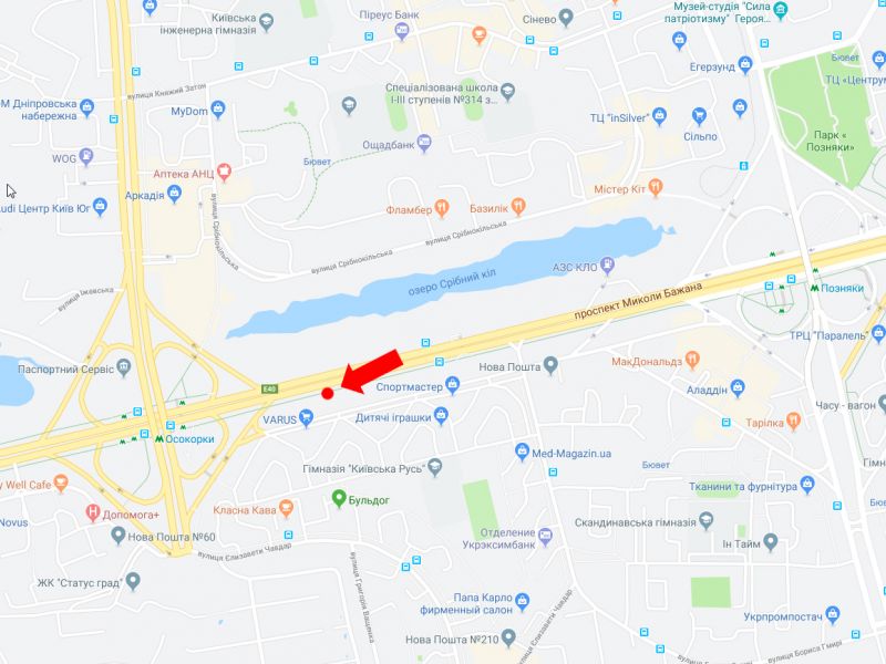 Билборд/Щит, Киев, Бажана пр. 12, ст. м. "Осокорки", біля супермаркету "Varus", в сторону центру