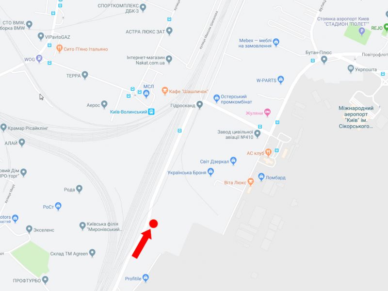 Билборд/Щит, Киев, Повітрофлотський пр., 50м до з/д переїзду, в центр, аеропорт "Київ"