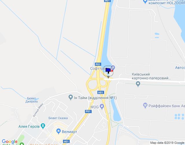 Білборд/Щит, Обухів, м. Обухів, початок вул. Промислова, міст через трасу Н-01 "Київ-Знам'янка", на розі доріг на вул. Київська та повороту на Київ