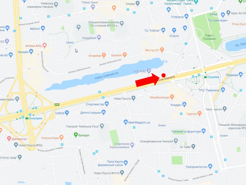 Билборд/Щит, Киев, Бажана пр. - пр. Григоренко, ст. м. "Позняки", біля АЗС "Кло", навпроти McDonald's, з центру