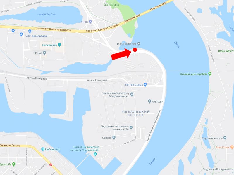Билборд/Щит, Киев, Набережно-Рибальська вул., 550м до Подільсько-Воскресенського мосту, в бік Набережно-Хрещатицької вул.