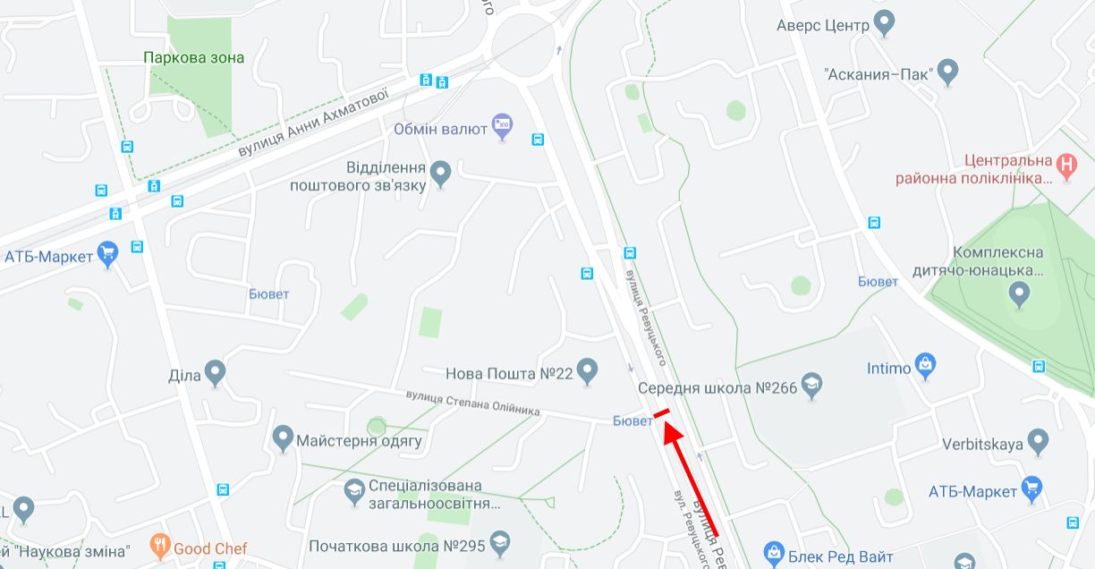 Роллер/Призматрон, Киев, Ревуцького вул., 30/1/вул. Олійника у напрямку вул. Ахматової