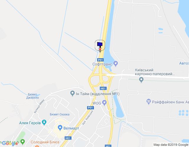 Билборд/Щит, Трассы, Дніпровське шосе, траса Н-01 "Київ-Знам'янка", км 43+100 право, розв'язка на м. Обухів та м. Українка, виїзд з м. Обухів в сторону м. Київ, низ