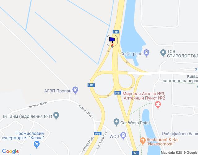 Билборд/Щит, Трассы, Дніпровське шосе, траса Н-01 "Київ-Знам'янка", км 43+200 право, розв'язка на м. Обухів та м. Українка, виїзд з м. Обухів в сторону м. Київ, лівий