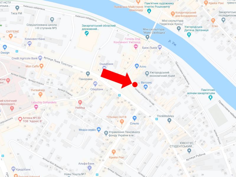 Сітілайт, Ужгород, Шандора Петефі пл., 15, центр, в сторону вул. Станційна, зупинка