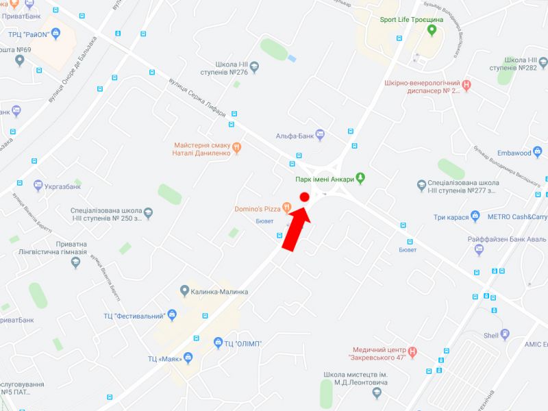 Билборд/Щит, Киев, Маяковського пр. 61/9 - вул. Лифаря, на круговій розв'язці, в сторону вул. Цвєтаєвої