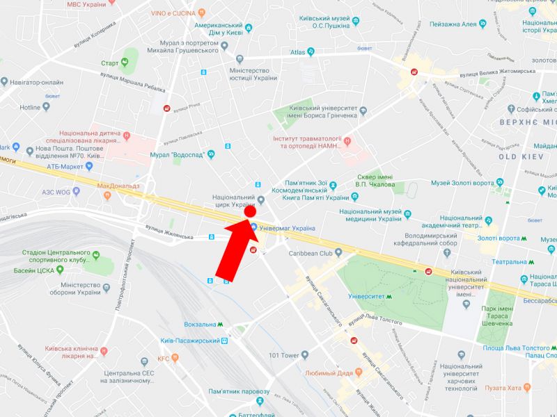Сітілайт, Київ, Бульварно-Кудрявська вул. (колиш. Воровського) - вул. Златоустівська, біля Цирку, в сторону вул. Дмитрівської
