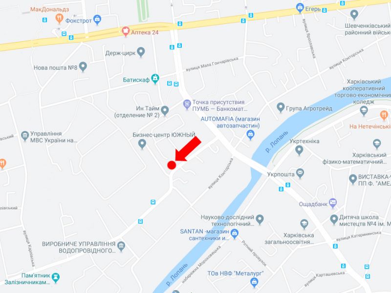 Билборд/Щит, Харьков, Б. Гончарівська вул., 13 - Сімферопольський пров., в сторону вул. Семінарської