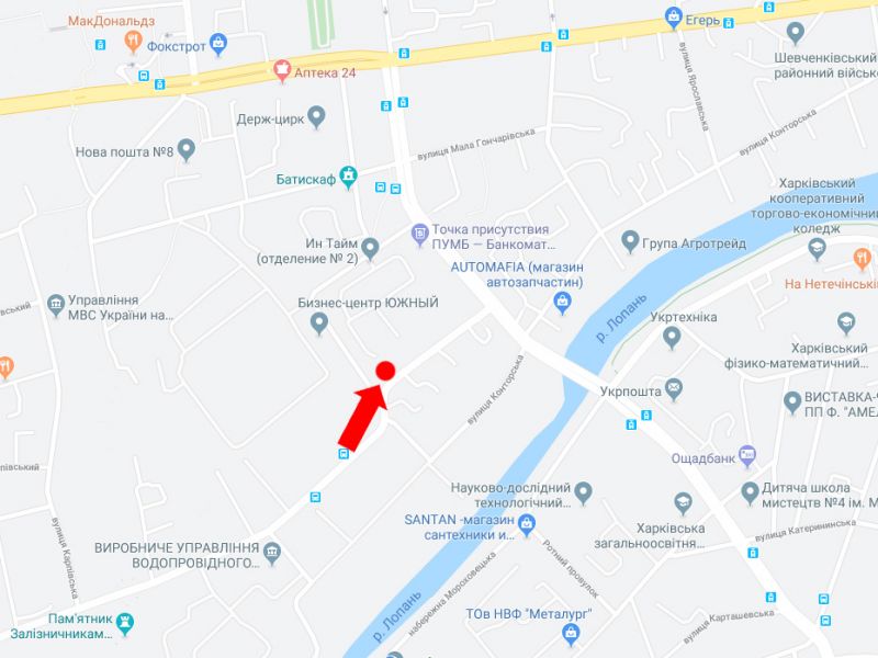 Билборд/Щит, Харьков, Б. Гончарівська вул., 13 - Сімферопольський пров., в сторону вул. Конєва