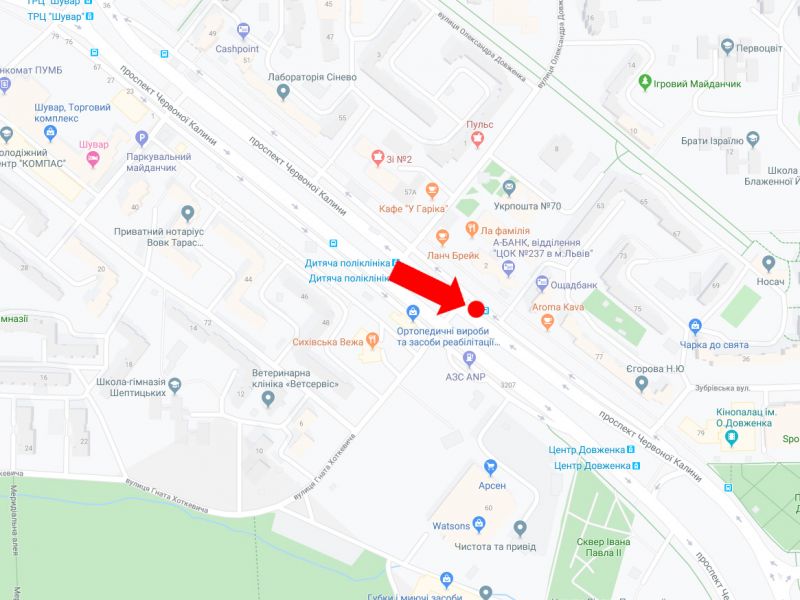 Ситилайт, Львов, Червоної Калини пр. 59 - вул. Хоткевича, (зуп. "Дитяча поліклініка"), з центру