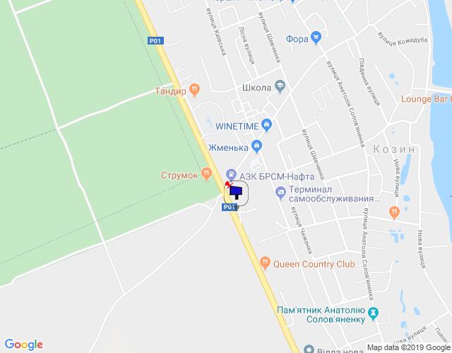 Білборд/Щит, Козин, Конча-Заспа, траса Р-01, км 29+950 ліво, автобусна зупинка "Козин-2", через 130м після повороту на вул. Партизанська, через 210м після супермаркету "FAVORE", за 300м до заміської резиденції "QUEEN", клуб "SPORT LIFE"