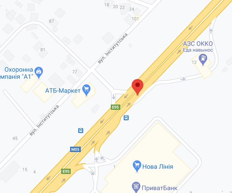 Реклама на мостах, Трассы, М-05 Одеська тр.14+080 км. від КПП. Перший від Києва - заїзд в Нову лінію 2, АЗС ОККО, напрямок в Київ