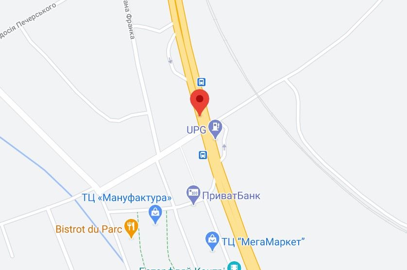 Реклама на мостах, Трассы, Н 01 Ново Обухівська тр. 23+432 км від КПП. Перший від Києва, світлофор, поворот на Ходосіївку, заїзд до МЕГАМАРКЕТ, ТРЦ Манафактура, АЗС Motto, з Києва