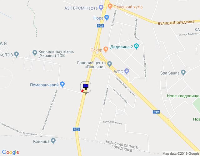 Билборд/Щит, Вышгород, Траса Р-02 "Київ-Іванків-Овруч", км 19+200 право, на світлофорі, навпроти повороту на завод SANDORA та HENKEL-Україна, в'їзд в м. Вишгород з площі Шевченка