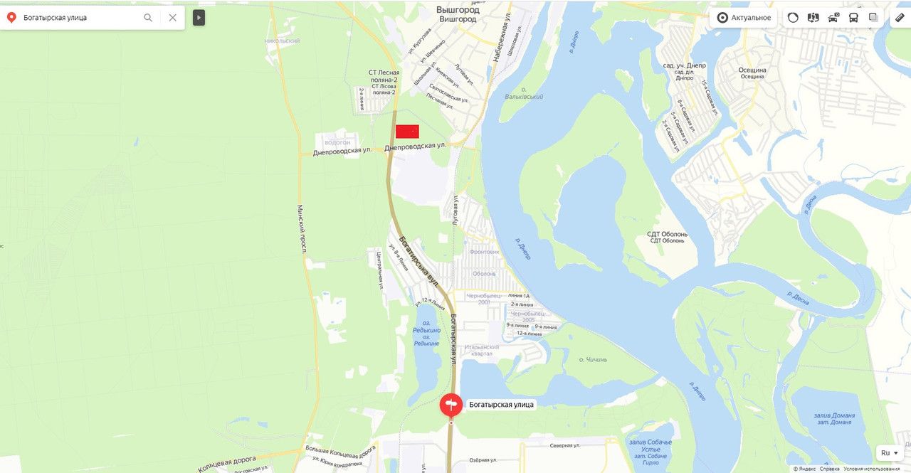 Білборд/Щит, Київ, ул.Богатырская,за 100 м. после поворота на г.Вышгород, в направлениии Р-02