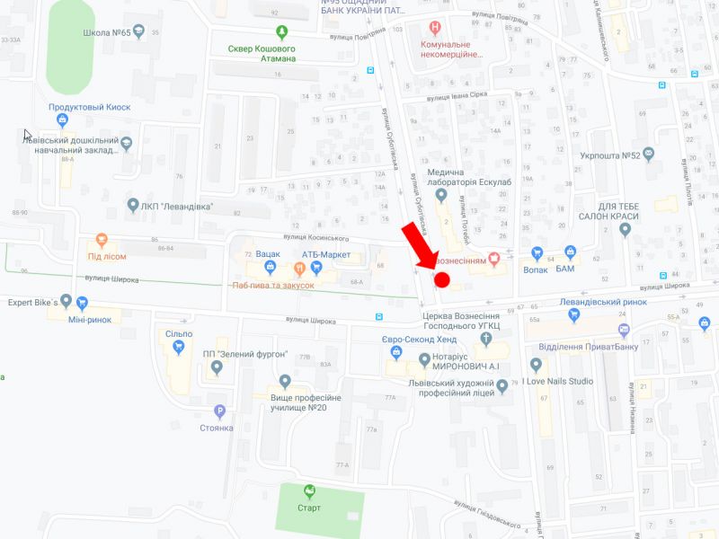 Ситилайт, Львов, Суботівська вул., 2 - вул. Широка (зуп. "Гніздовського"), в бік вул. Широкої