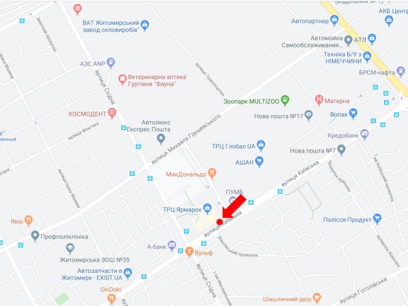 Ситилайт, Житомир, Київська вул. - вул. Східна, біля ТРЦ "Ярмарок", McDonald's, в центр