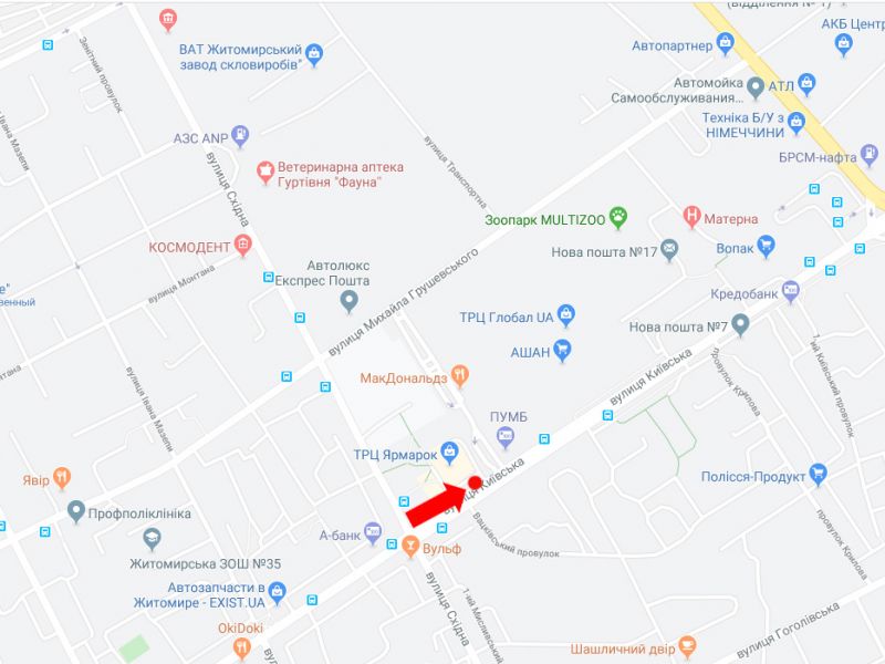 Ситилайт, Житомир, Київська вул. - вул. Східна, біля ТРЦ "Ярмарок", McDonald's, з центру