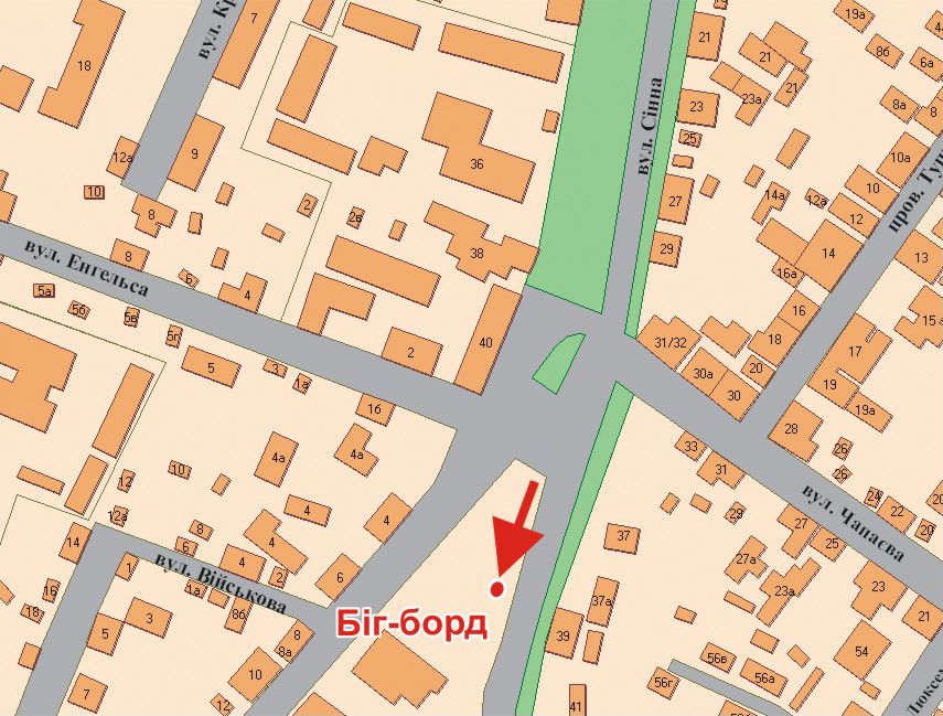 Билборд/Щит, Полтава, Сінна вул. - О.Гончара вул. (Енгельса)перехр.