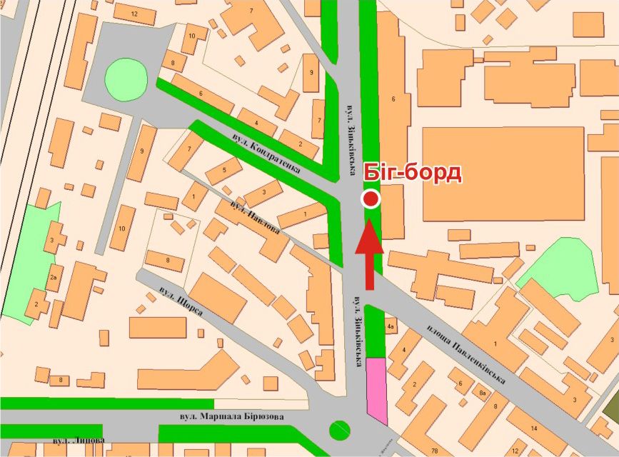 Билборд/Щит, Полтава, Зіньківська вул., поворот на К. вокзал