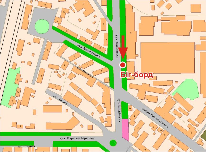 Билборд/Щит, Полтава, Зіньківська вул., поворот на К. вокзал