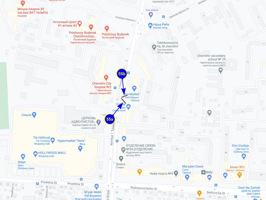 Билборд/Щит, Чернигов, проспект Грушевського 165 (2-а міськлікарня, ЭКОмаркет) (сторона А)