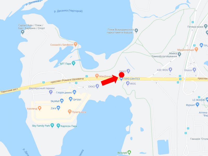 Білборд/Щит, Київ, Шухевича пр. (колиш. Ватутіна пр.) 5, біля АЗС "Окко", навпроти ТРЦ Sky mall, в сторону бул. Перова