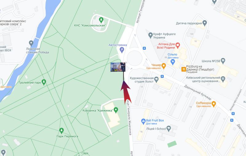 Билборд/Щит, Киев, вул.Жмаченка/парк Перемоги (В) на вул.Братиславська, ринок "Юність"