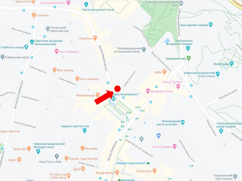 Сітілайт, Київ, Костьольна вул. 3 - Майдан Незалежності, біля ресторану "Tres Francais", в сторону вул. Трьохсвятительської