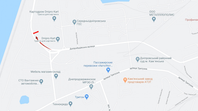 Билборд/Щит, Каменское/Днепродзержинск, вул.Дніпробудівська (р-н зїзду з плтини) /ул.Днепростроевская (съезд с плотины)
