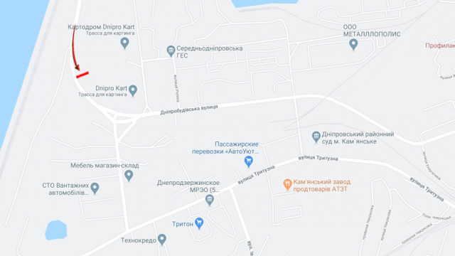 Билборд/Щит, Каменское/Днепродзержинск, вул.Дніпробудівська (р-н зїзду з плтини) /ул.Днепростроевская (съезд с плотины)