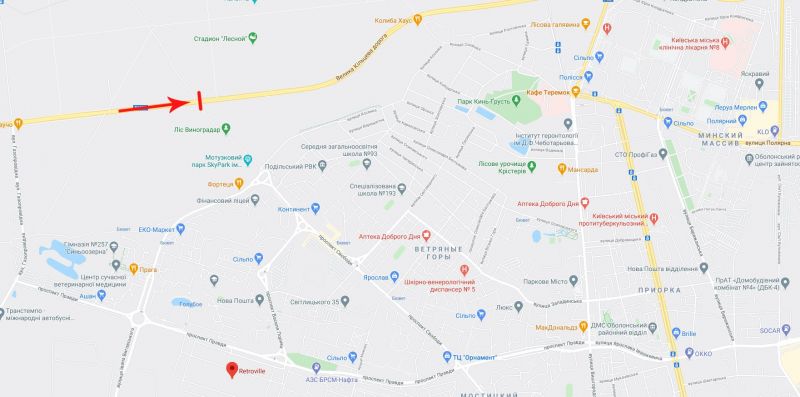 Арка/Реклама на мостах, Киев, Міст пішохідний через Велику Кільцеву дорогу, рух в напрямку до площі Т. Шевченка (праворуч)