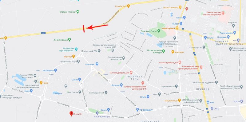 Арка/Реклама на мостах, Киев, Міст пішохідний через Велику Кільцеву дорогу, рух в напрямку до Гостомелю (праворуч)