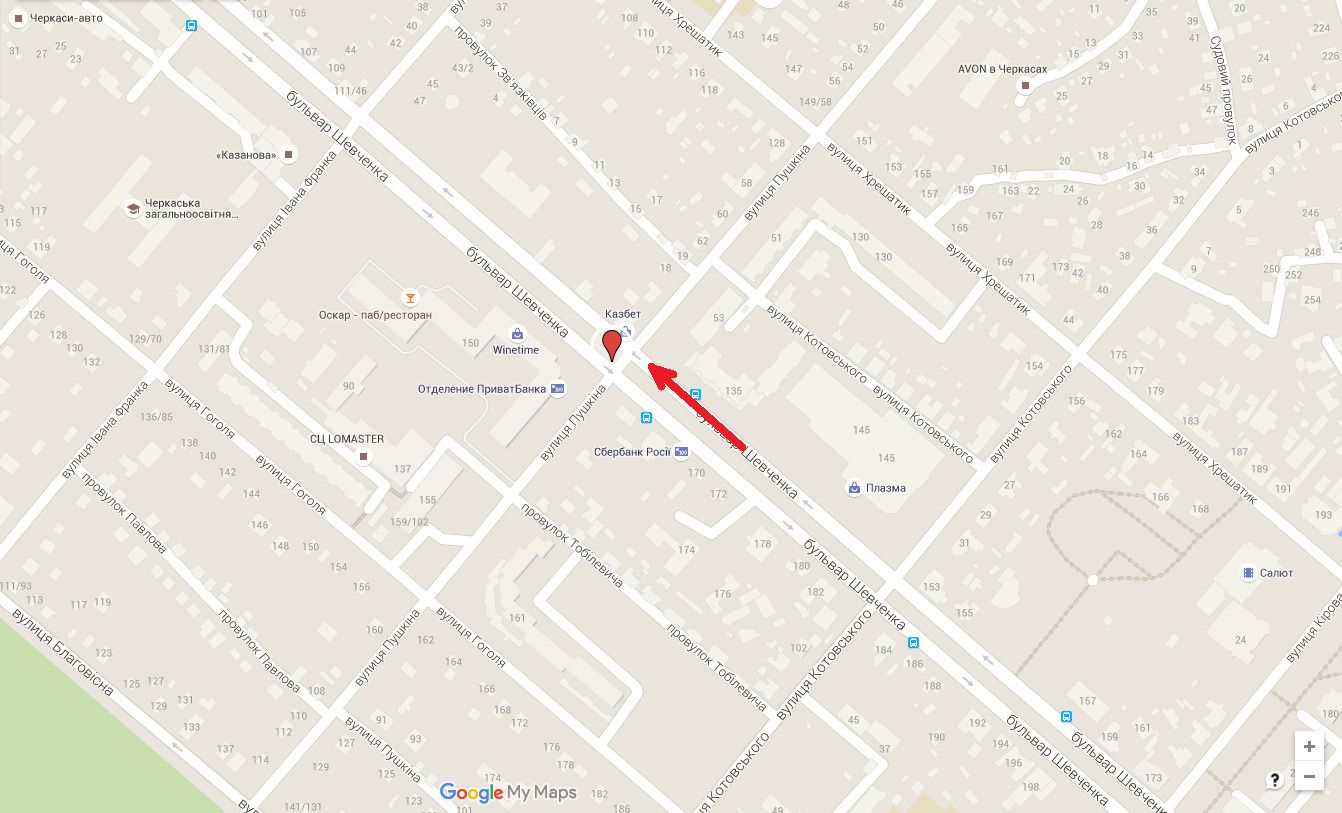 Білборд/Щит, Черкаси, бул. Шевченка - вул. Пушкіна (від центру)