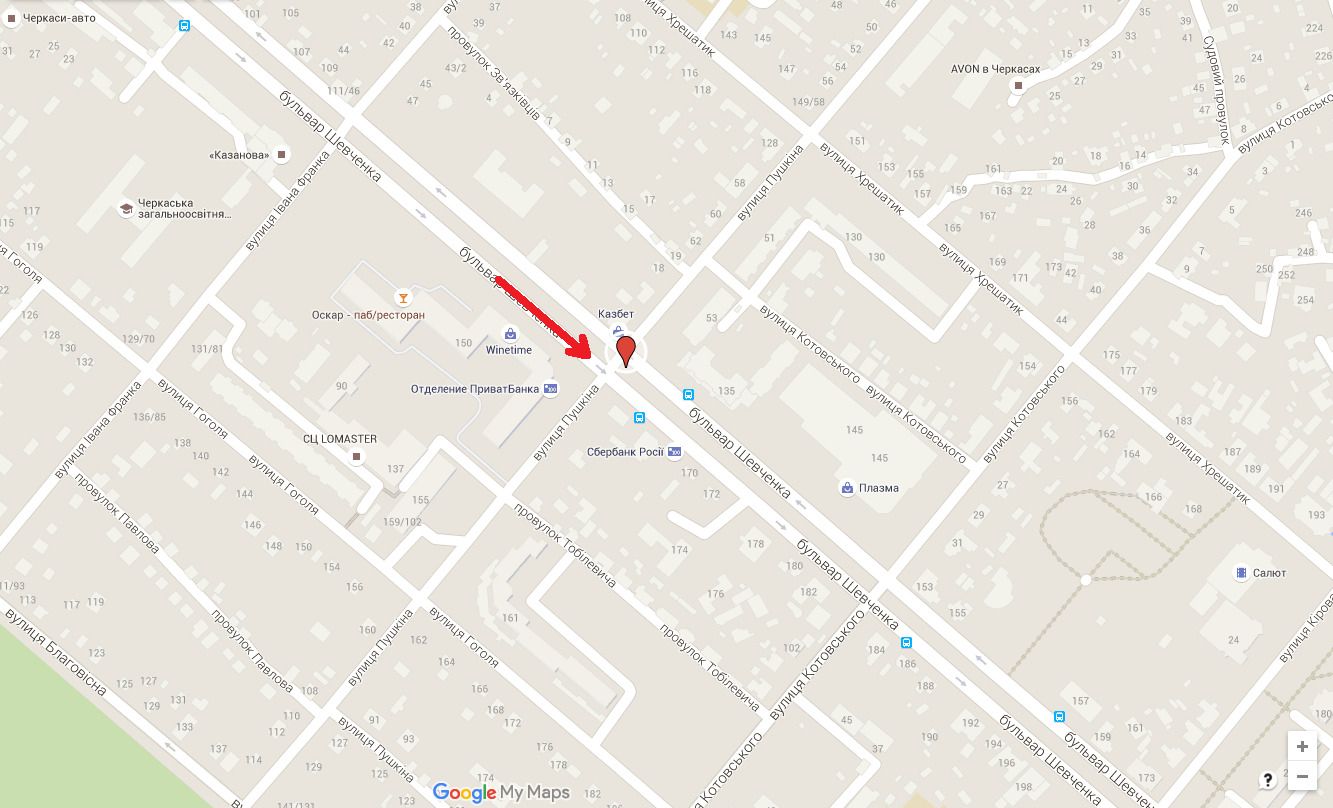 Білборд/Щит, Черкаси, бул. Шевченка - вул. Пушкіна (в центр)