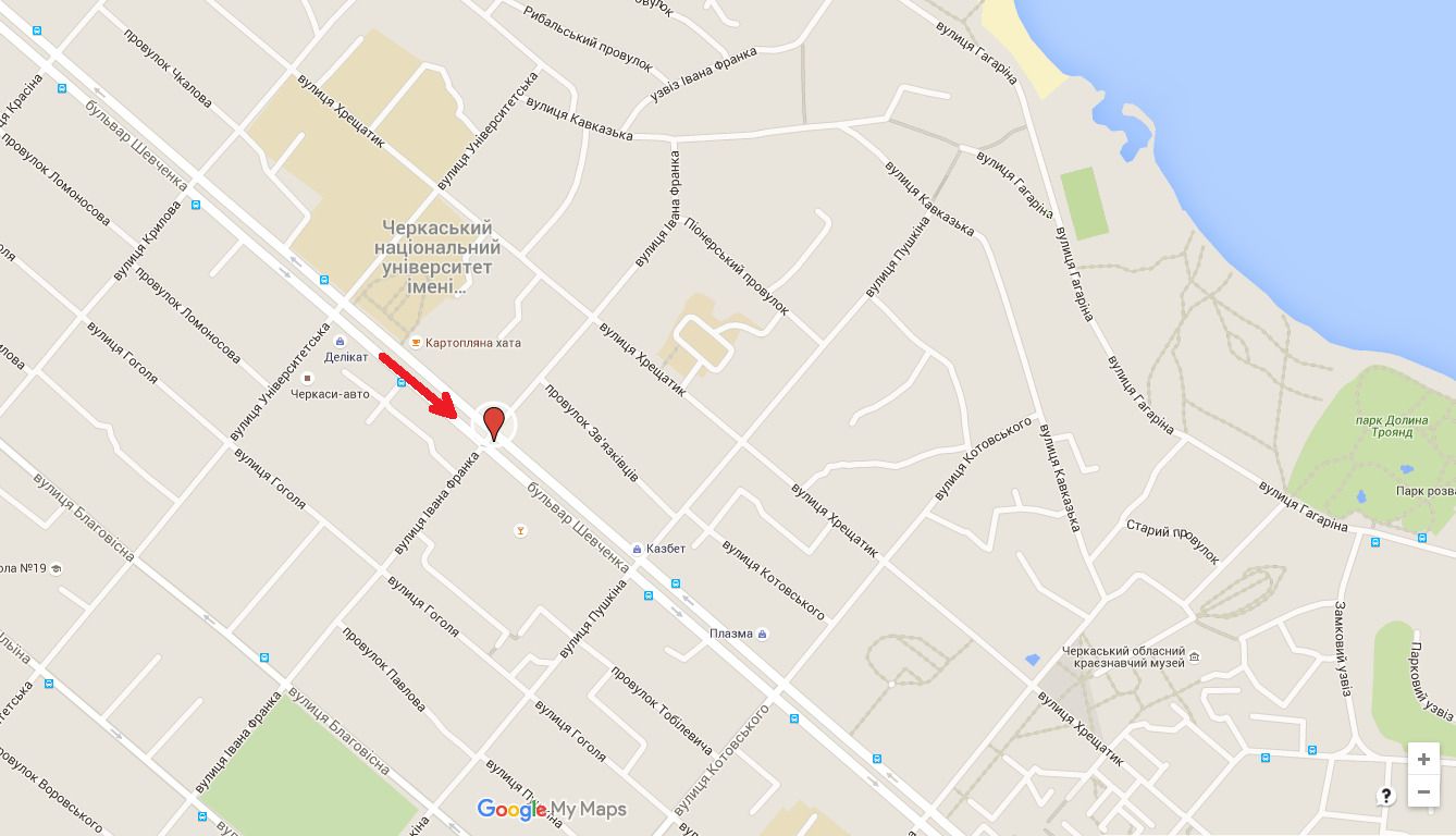 Білборд/Щит, Черкаси, бул. Шевченка - вул.Франка (в центр)