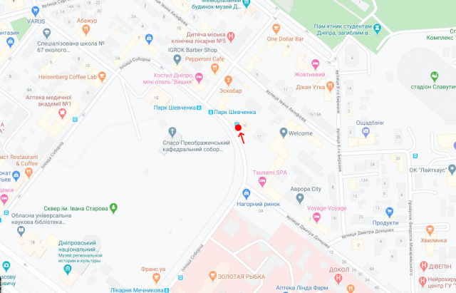 Реклама на зупинках, Дніпро, Пл.Соборна, біля буд.10/Октябрьская площадь, 10