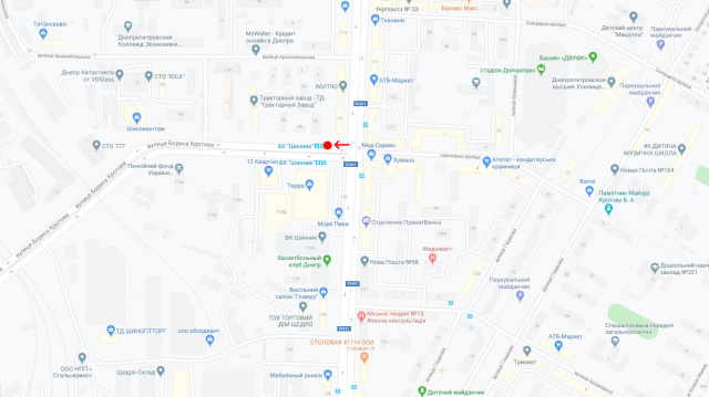 Реклама на остановках, Днепр, Вул.Кротова, 1 Б/ул. Б. Кротова, 1Б