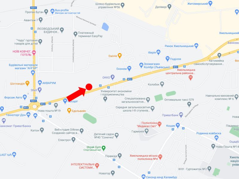 Билборд/Щит, Хмельницкий, Львівське шосе, 55, навпроти університету економіки, до центру
