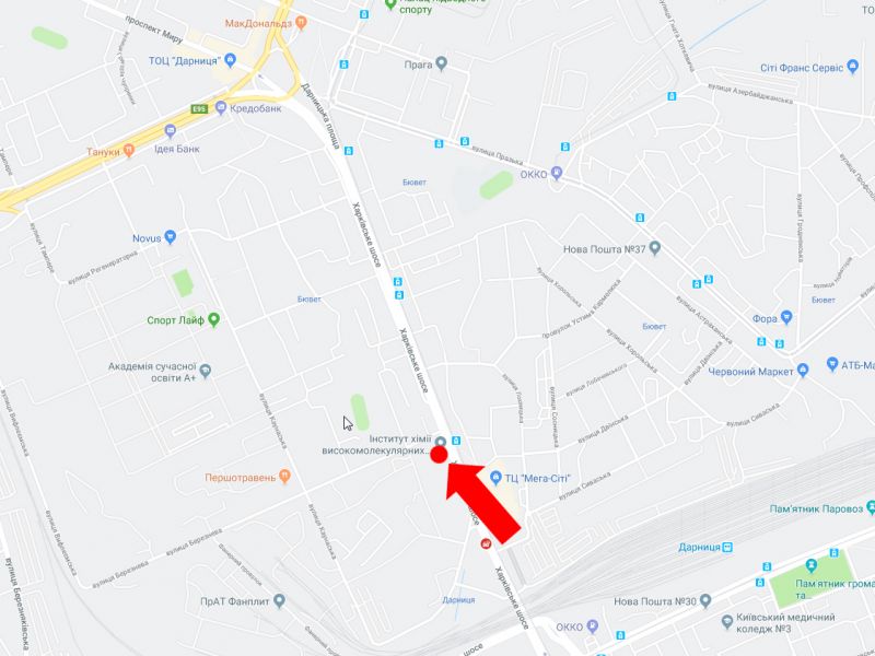 Билборд/Щит, Киев, Харківське шосе 48 - вул. Березнева, біля Інституту хімії, в бік Дарницької пл. (колиш. Ленінградська)