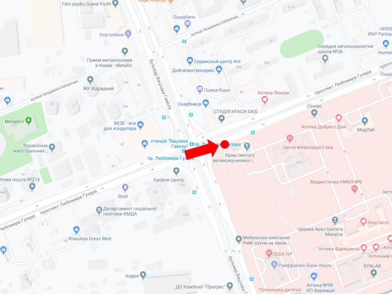 Led екран/Відеоборд, Київ, Гузара пр. (колиш. Комарова), 3 - бул. Гавела (колиш. Лепсе), медмістечко, "Ісіда", "Добробут", в центр, (ролик 10 сек, 1 вихід/1,5 хвилини)