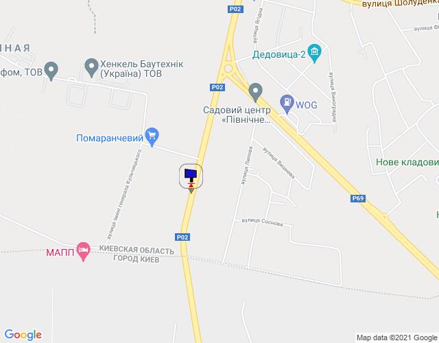 Білборд/Щит, Вишгород, Траса Р-02 "Київ-Іванків-Овруч", км 19+000 ліво, в'їзд в м. Вишгород з площі Шевченка, за 220м до повороту на завод SANDORA та HENKEL-Україна