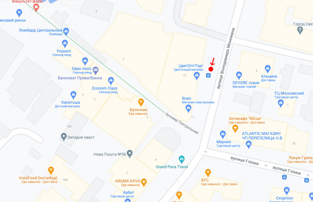 Реклама на остановках, Днепр, Вул.Володимира Мономаха біля буд.15, перед вул.Глінки (1)/ул.Московская, возле д. 15, перед ул.Глинки (1)