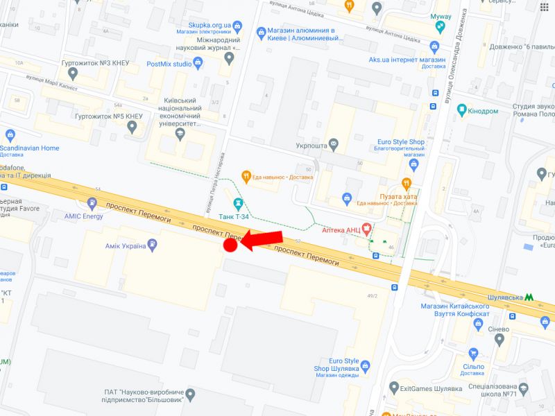 Билборд/Щит, Киев, Перемоги пр., 49/2, завод "Більшовик" - навпроти Танка, ст.м."Шулявська", з центру