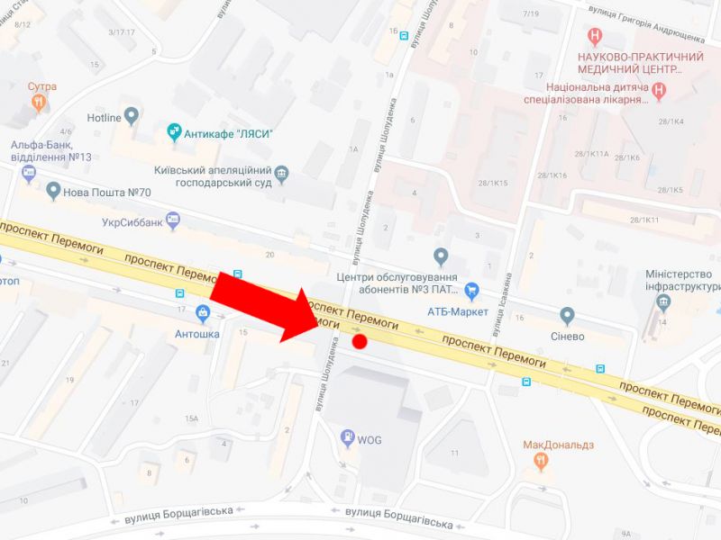 Led екран/Відеоборд, Київ, Перемоги пр., 13 - вул. Шолуденка, 100 м. до центрального ЗАГСу, в сторону Повітрофлотського мосту, до центру, (ролик 10 сек, 1 вихід/3 хвилини)