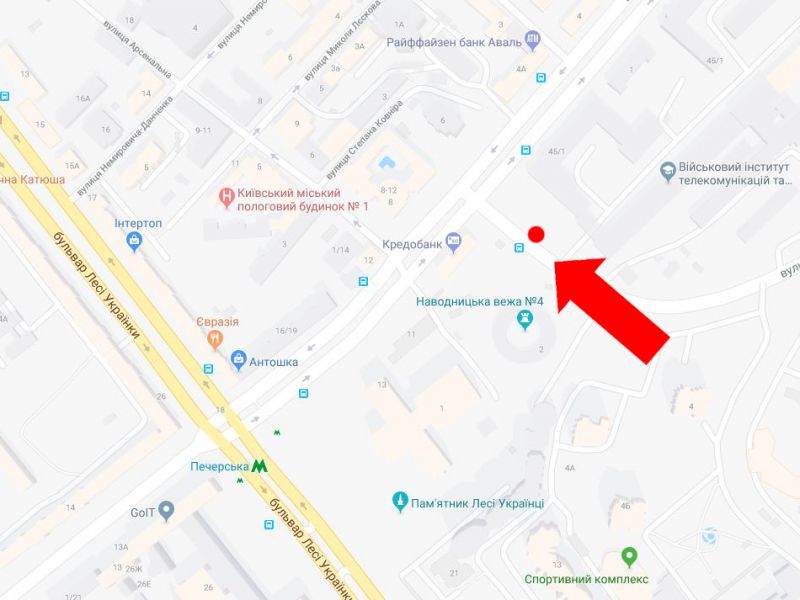 Led екран/Відеоборд, Київ, Старонаводницька вул., 1/45 / вул. Алмазова (колиш. вул. Кутузова), на світлофорі, в центр, (ролик 10 сек, 1 вихід/3 хвилини)