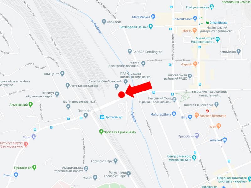 Led екран/Відеоборд, Київ, Федорова вул., 32 - вул. Ямська, в сторону вул. Протасов Яр, (ролик 10 сек, 1 вихід/1,5 хвилини)