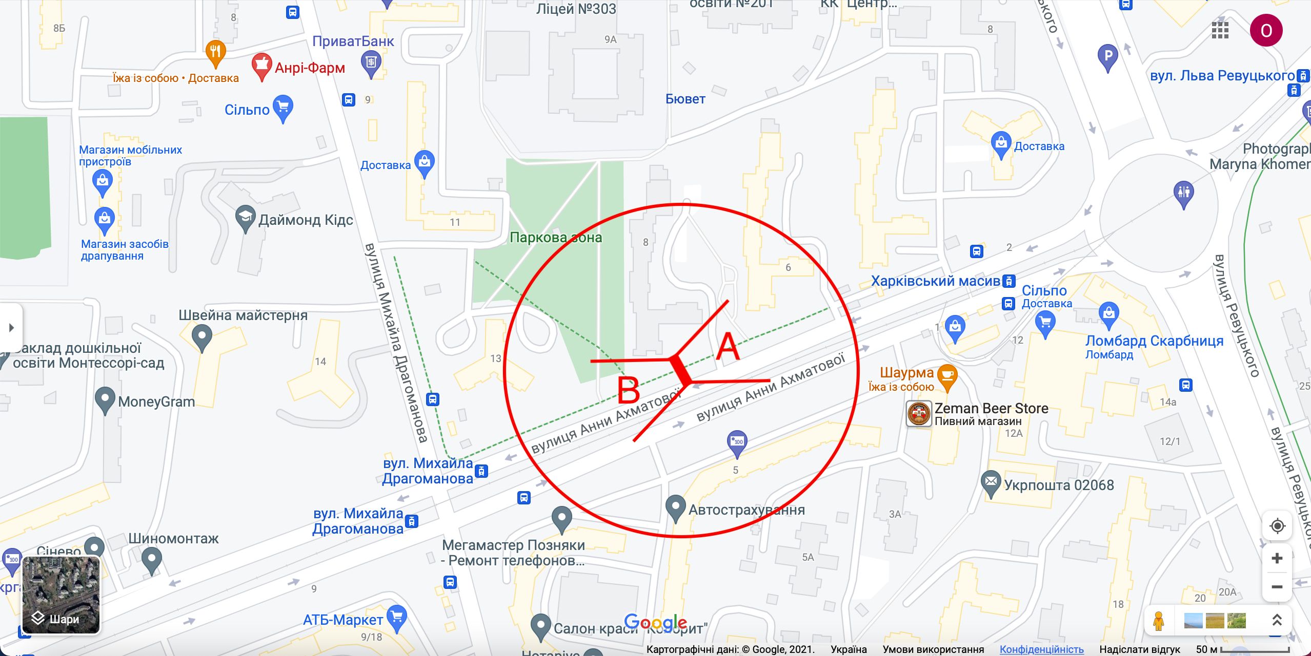 Білборд/Щит, Київ, вул. А. Ахматової, 6 (03-0951-01) в напрямку вид Днипр.набережної