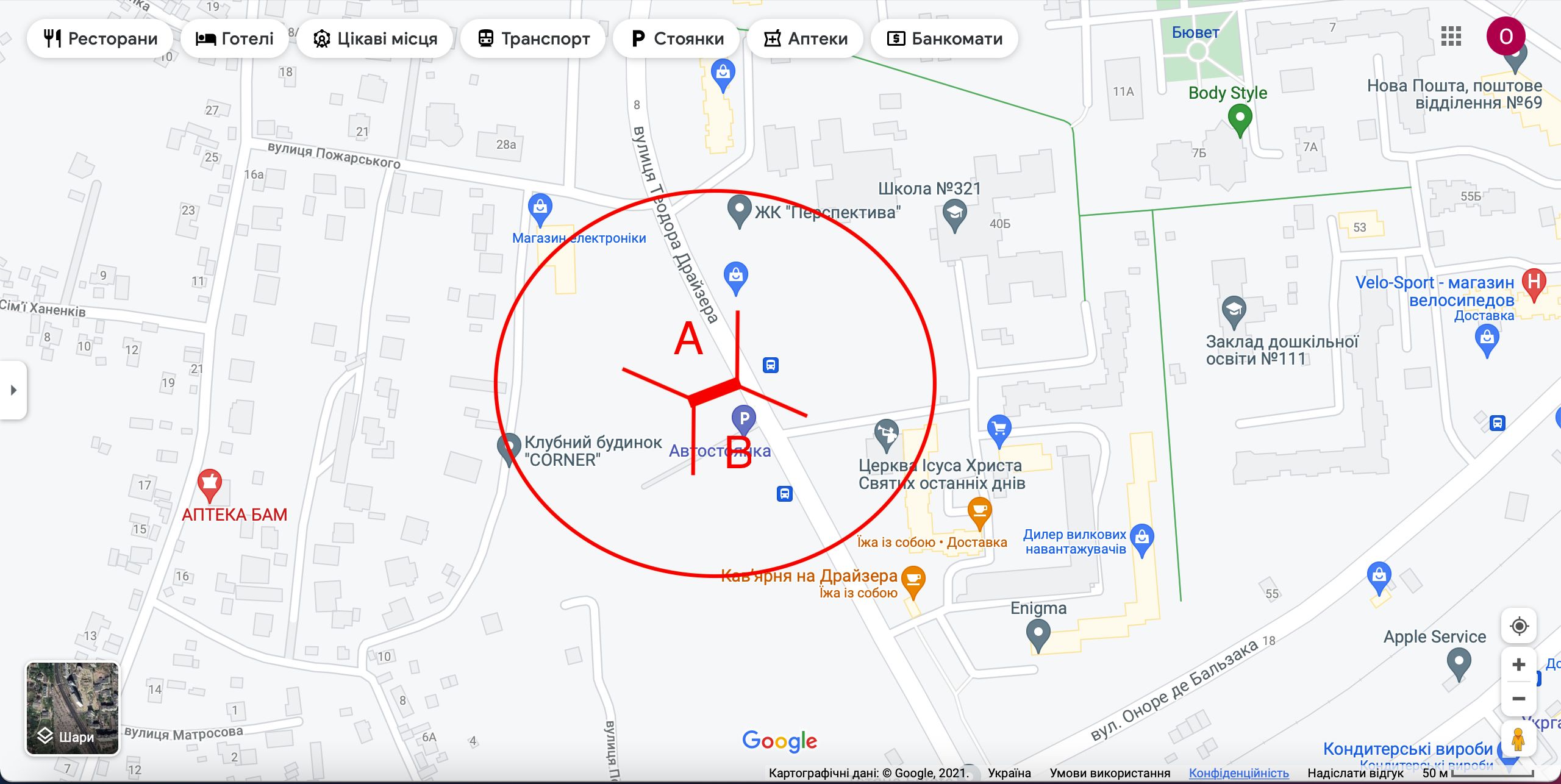 Білборд/Щит, Київ, вул. Т. Драйзера, 40 (03-0067-01) в напрямку вул. Бальзака